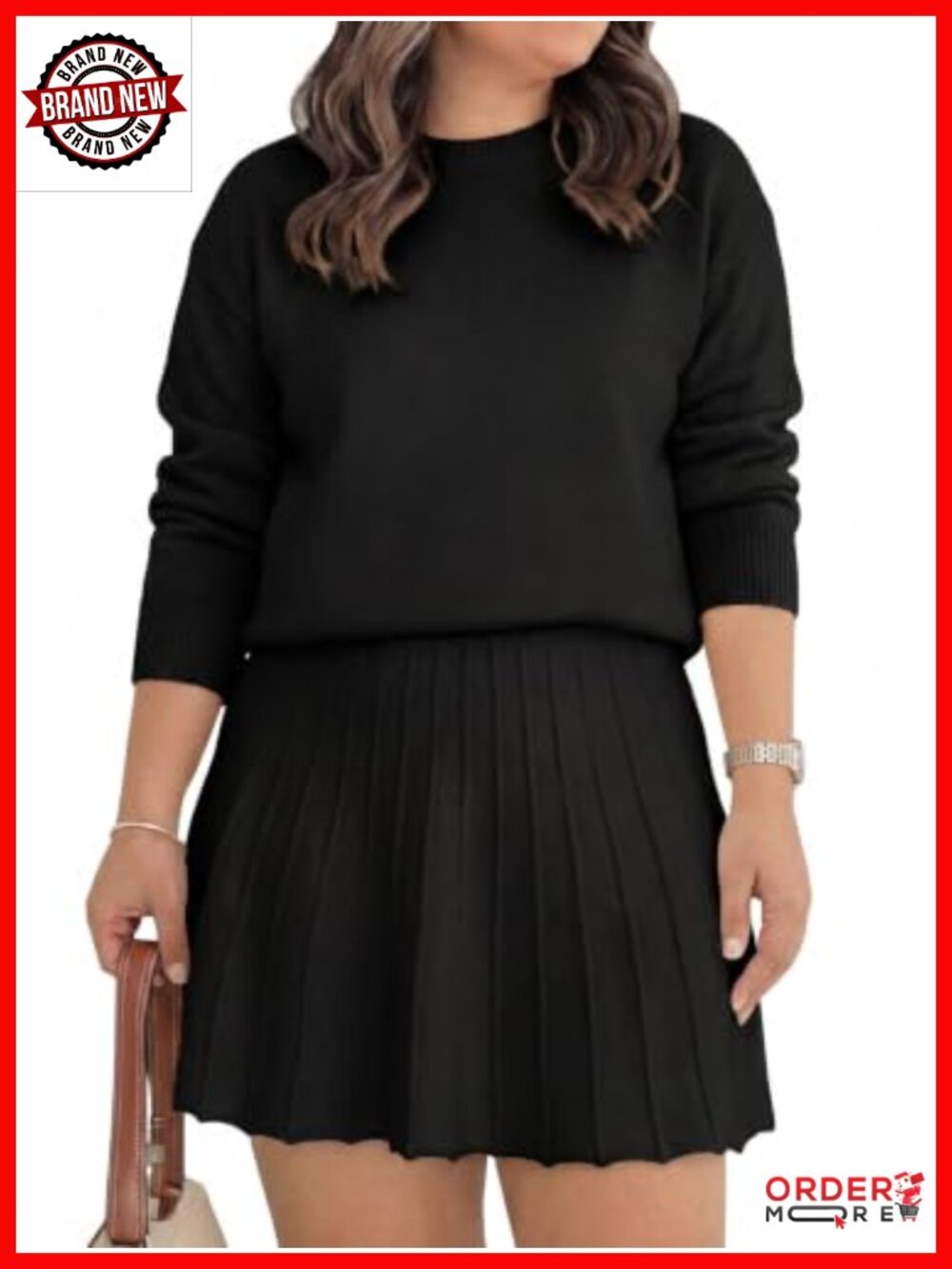 Plus Size 2 Piece Sweater Skirt Set Long Sleeve Pullover Knit Outfit
